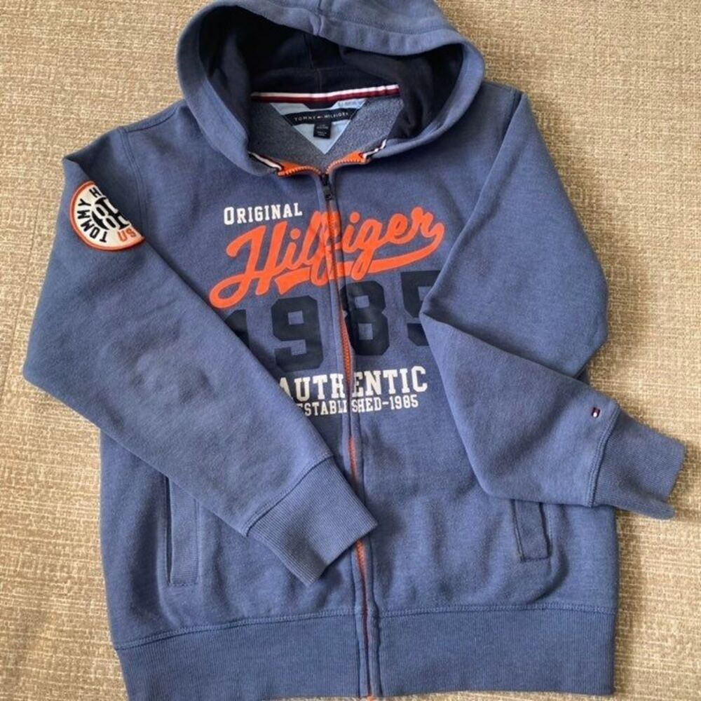 Tommy Hilfiger Hooded Jacket Girl's Size Large 16/18 Full Zip Blue/Orange